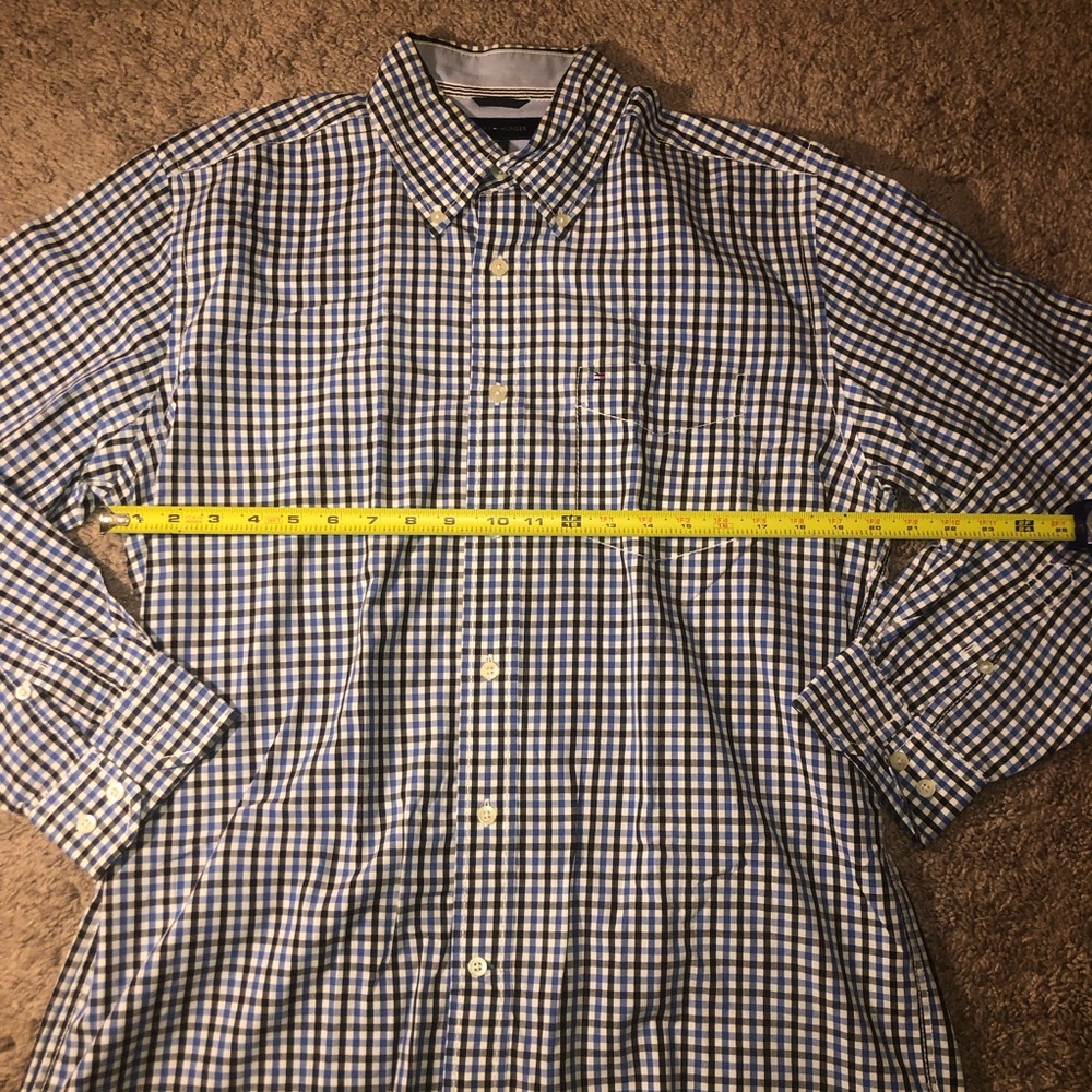 🤑SOLD🤑Tommy Hilfiger Mens Size Medium Button Down Black Blue Work Dress Shirt - Picture 9 of 15